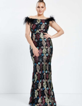 Coral Embellished V-Neck Mermaid Gown