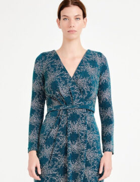 Teal Velvet Coral-Print Long-Sleeve Midi