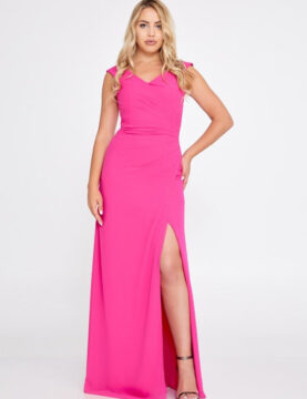 Fuchsia Cap-Sleeve Slit Maxi Dress