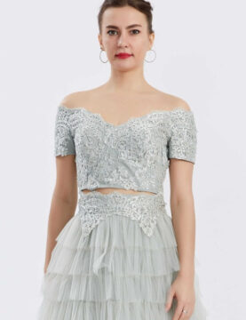 Silver Lace Two-Piece Tiered Tulle Set