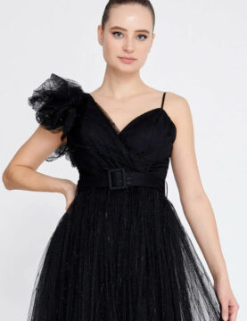 Black Sweetheart Tulle A-Line Gown