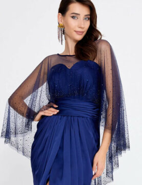 Mustard Beaded Lace Cape Dress