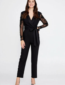 Green Sequin Bell-Sleeve Plunge Jumpsuit