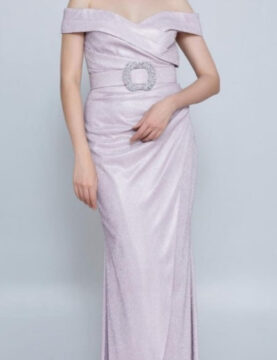 Lavender Off-Shoulder Sequin Belted Gown