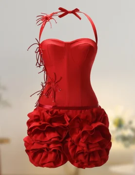 Christmas Style Women Sexy Strapless Florlas 2 PIeces Bodycon Mini Bandage Dress Nightclub Party Wedding Mermaid Outfit